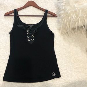Bebe Black Lace Up Tank Top